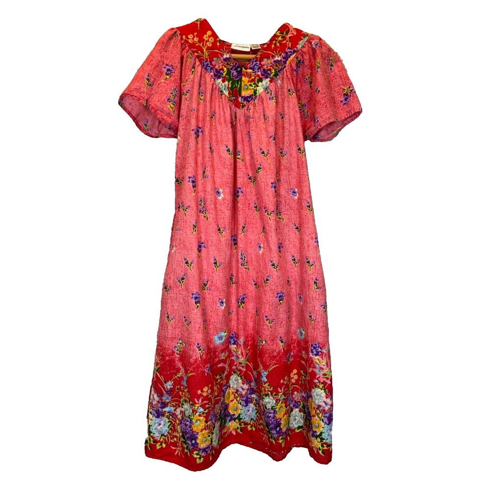 Loungees Cotton Kaftan House Dress Muumuu Women's M Floral Boho Made in India